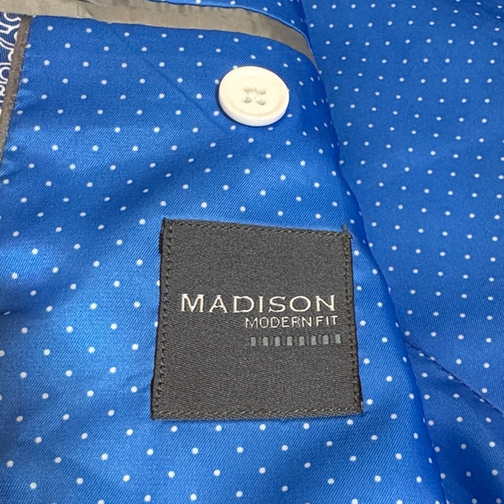 Madison Blue & White Paisley Modern Fit Sport Coat, 46L - Picture 2 of 9